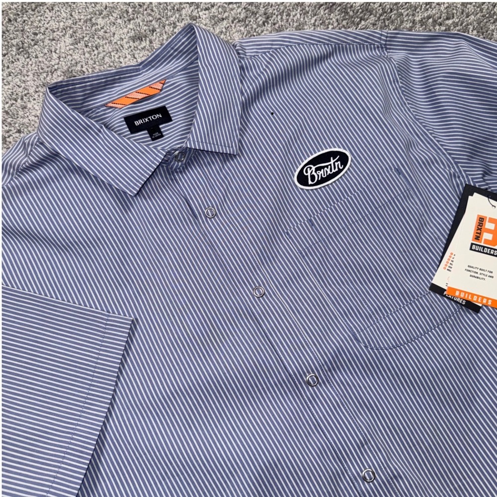 Brixton Builders Auto Mechanics Shirt Mens Stretch Twilight Blue Small NEW